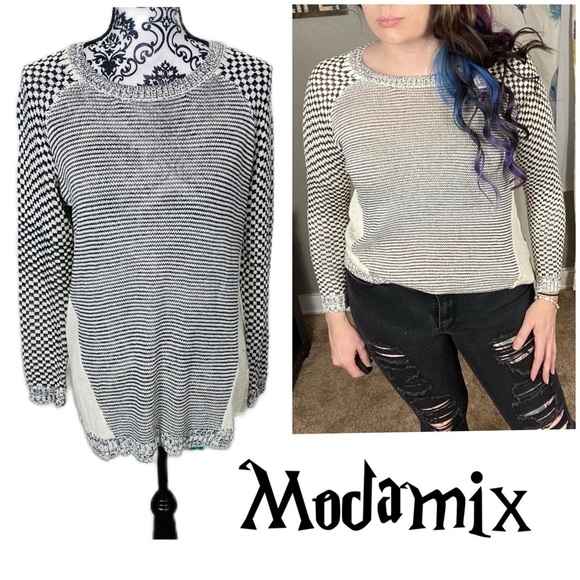 Modamix By Brandon Thomas Sweater Black White Casual Knit Sweater super soft - Picture 1 of 12